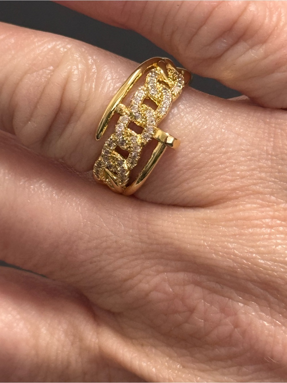 Gold Pave Link Nail Ring